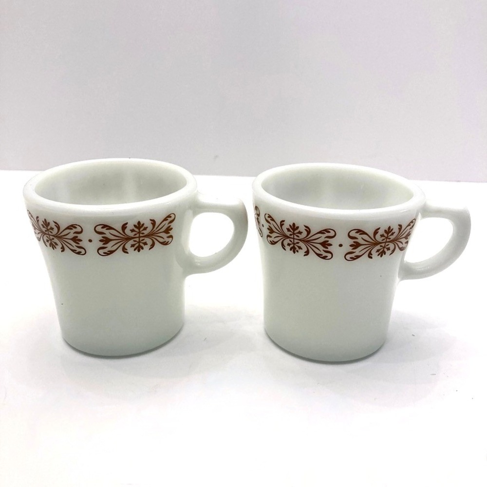 Pyrex Corning Ware Copper Filagree Mug #9 6 Oz Small White Handle Cup Milk Glass